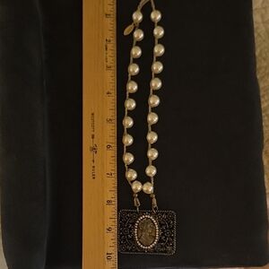 Elegant Muse Custom Pearl Beaded Pendant Necklace with Antique Filigree Buckle